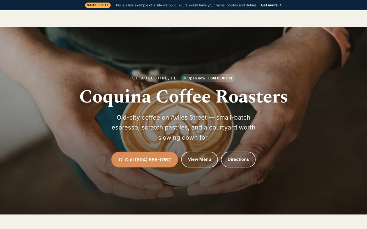 Launch-tier restaurant & café sample website by Florida AI Partners